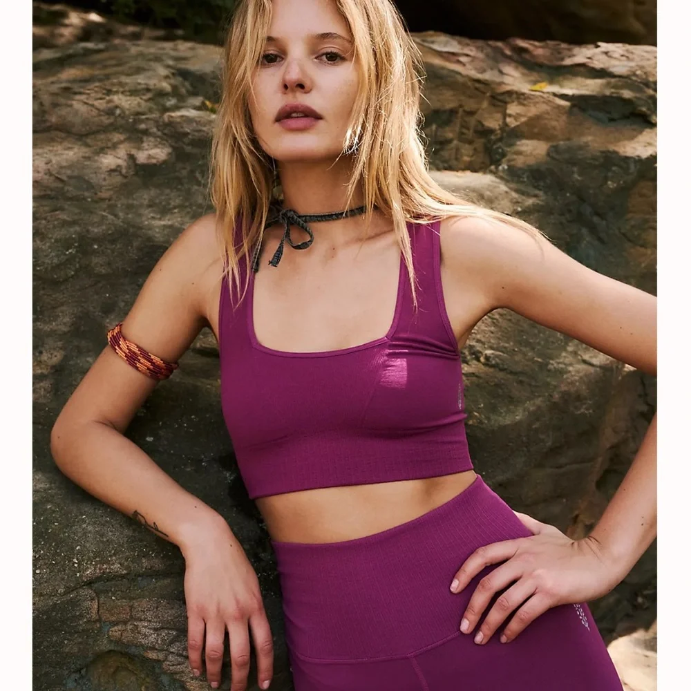 FREE PEOPLE | NWOT Good Karma Square-Neck Bra in Raspberry Jam * - Picture 3 of 5